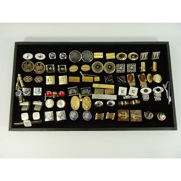 Huge Lot of Cufflinks 35 Pairs Vintage and Designer Cuff Links w Tray - Picture 2 of 8
